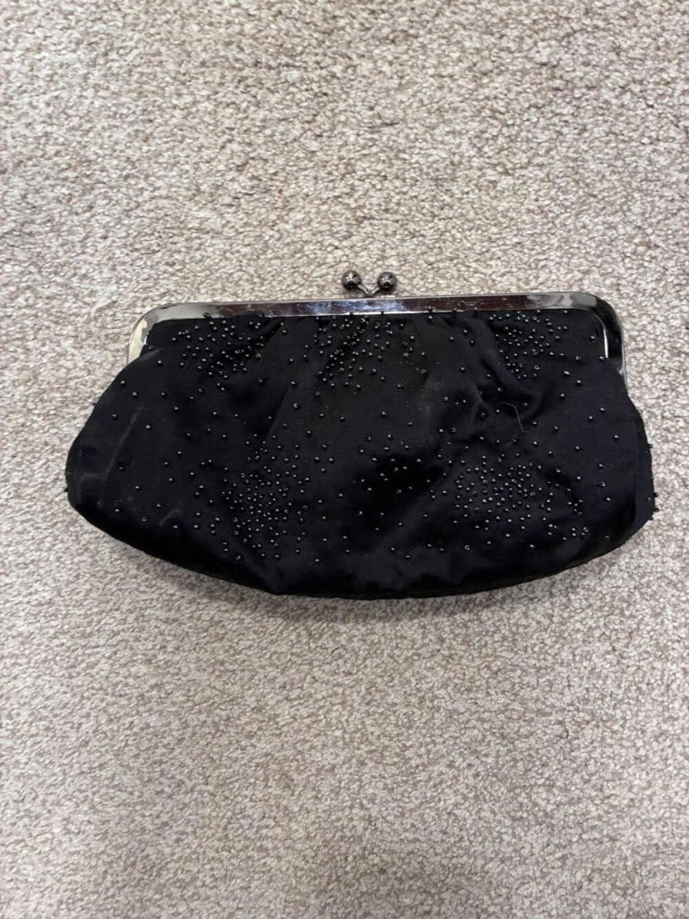 Express Black Satin Beaded Kiss Lock Clutch Evening Bag